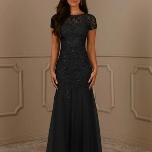Azazie Black Lace Maxi Dress